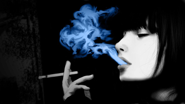 Woman smoking cigarette blue smoke #3 free wallpaper - medium preview image