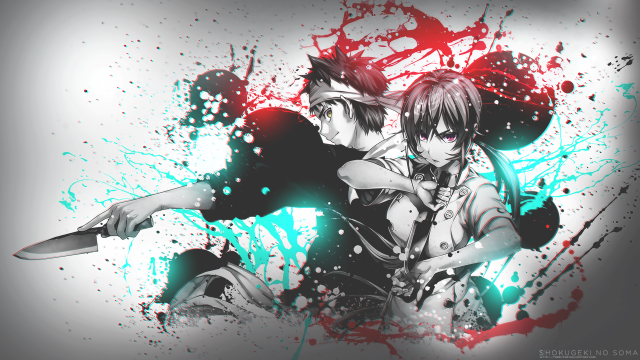 Anime couple knife splashing paint free wallpaper - medium preview image
