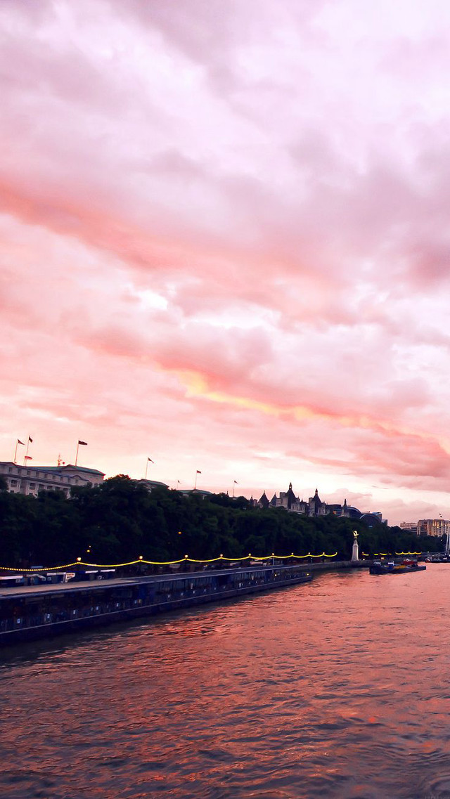 River bridge building sunset pink free wallpaper - medium preview image