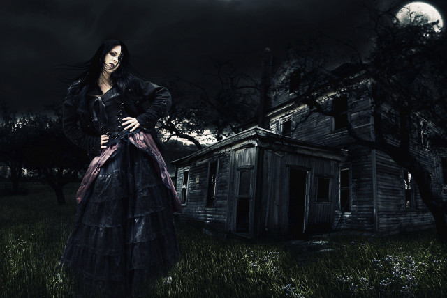 Woman black dress house night free wallpaper - medium preview image