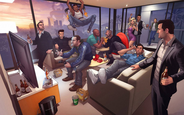 Man standing tv beer group #2 free wallpaper - medium preview image