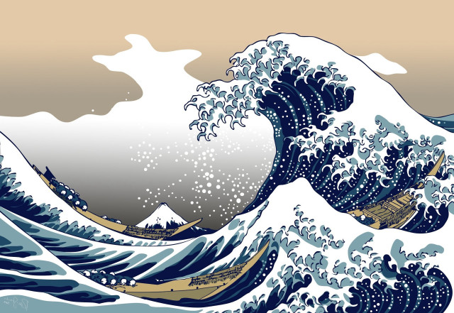 Large wave boat sky clouds free wallpaper - medium preview image