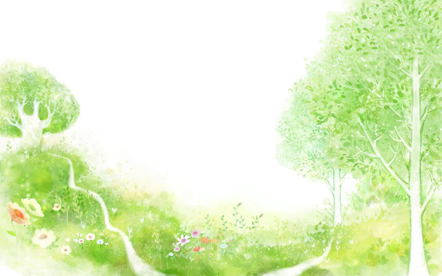 Green forest trees flowers path free wallpaper - medium preview image