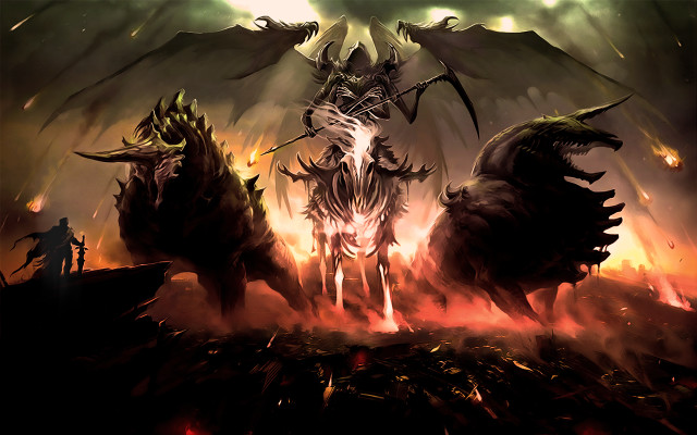 Demonic creatures field fire smoke free wallpaper - medium preview image