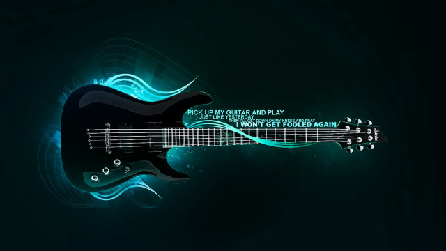 Black guitar blue swirl green free wallpaper - medium preview image