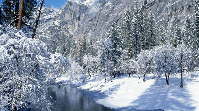 River snow trees mountains blue #3 free wallpaper - medium preview image