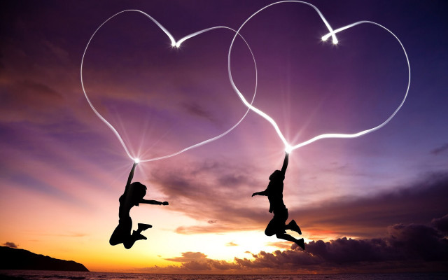 Flying people hearts sky ocean free wallpaper - medium preview image