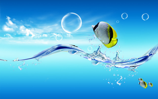 Fish swimming ocean bubbles underwater #3 free wallpaper - medium preview image