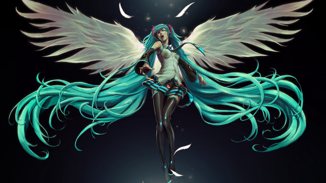 Blue hair wings woman bird free wallpaper - medium preview image