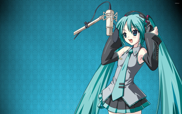 Girl blue hair microphone blue free wallpaper - medium preview image