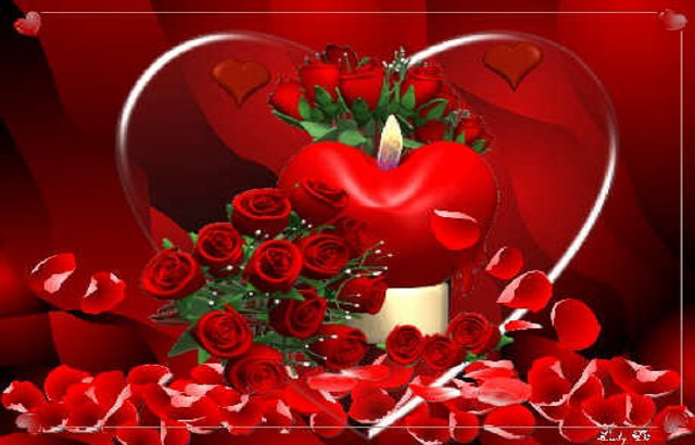 Heart shaped roses candle red free wallpaper - medium preview image