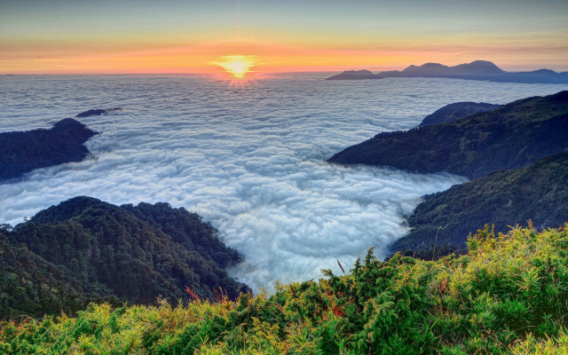 Mountain sunset clouds fog view free wallpaper - medium preview image