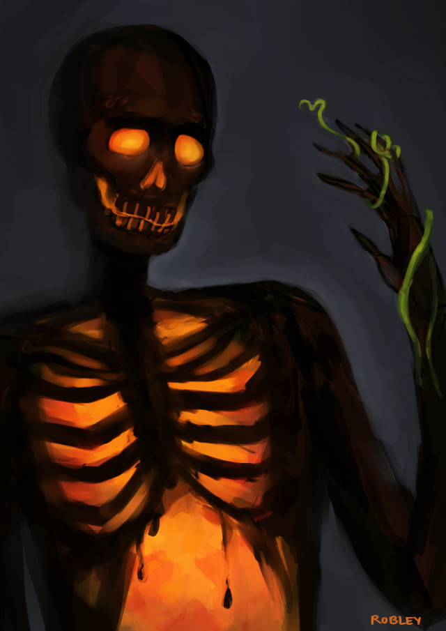 Skeleton holding candle green plant free wallpaper - medium preview image