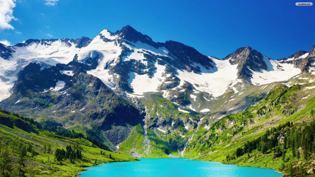Mountain range lake blue sky #2 free wallpaper - medium preview image