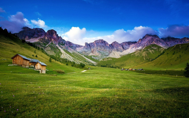 Green field house mountains clouds #2 free wallpaper - medium preview image