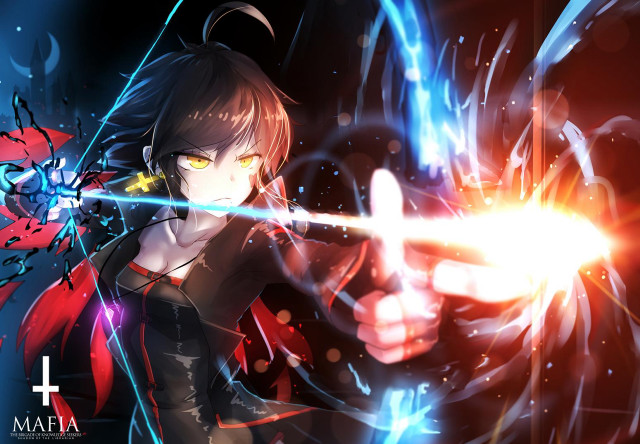 Woman sword red blue background free wallpaper - medium preview image