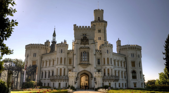 Castle clocktower walkway entrance garden free wallpaper - medium preview image