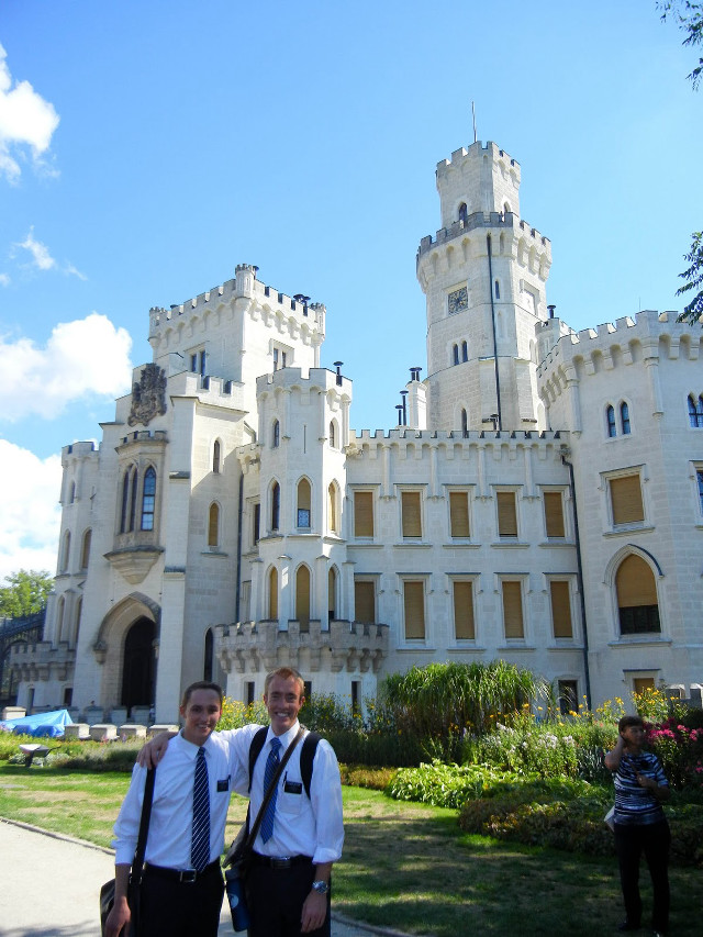 Two men ties castle clock free wallpaper - medium preview image
