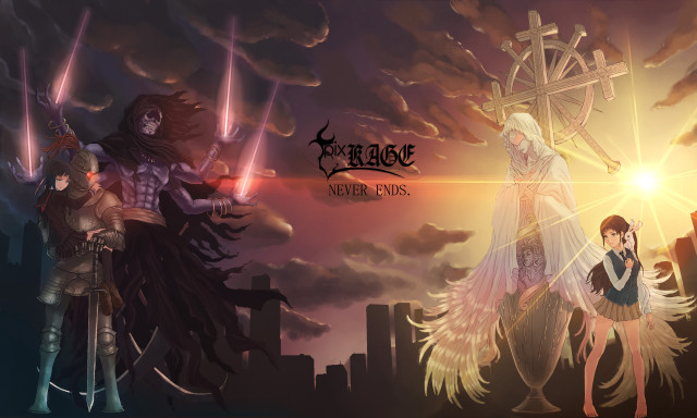 Anime couple city skyline cross free wallpaper - medium preview image