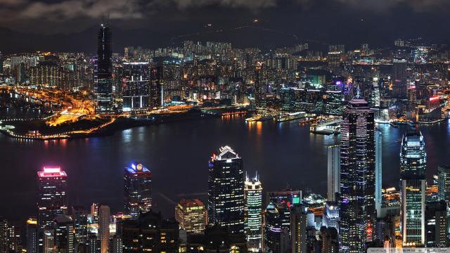 City night lights water reflection free wallpaper - medium preview image