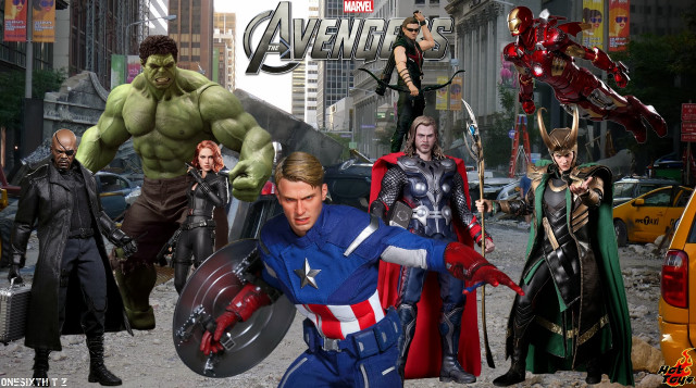 Avengers characters city background group free wallpaper - medium preview image