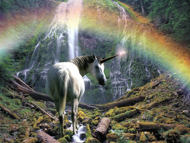 Unicorn waterfall rainbow background nature free wallpaper - medium preview image