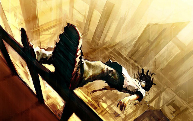 Falling person yellow ledge indoor free wallpaper - medium preview image