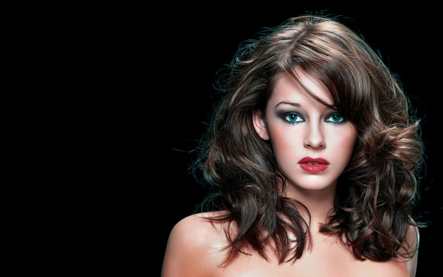 Blue eyes red lipstick photorealistic free wallpaper - medium preview image