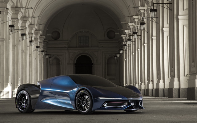 Futuristic car parked large building #4 free wallpaper - medium preview image