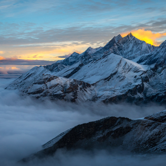 Snowy mountain range sunset yellow free wallpaper - medium preview image