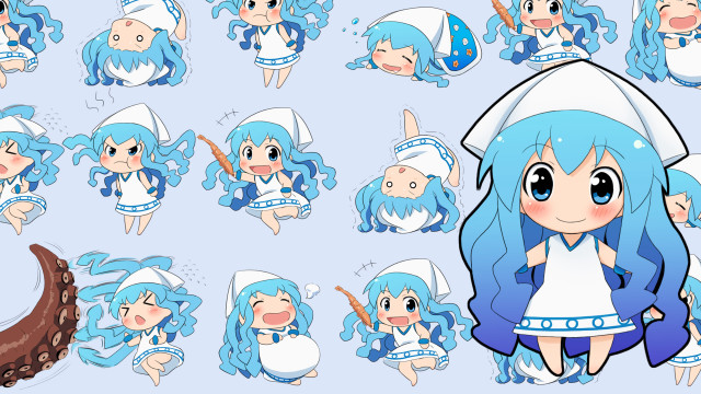 Cartoon character blue hair poses free wallpaper - medium preview image