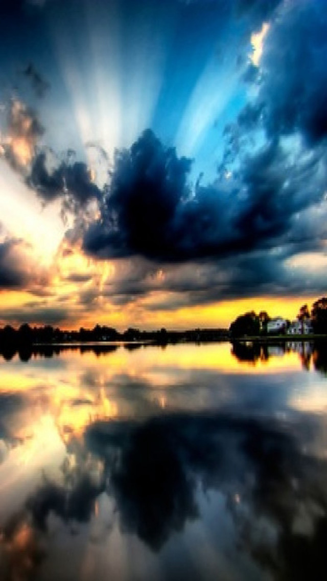 Lake sky clouds sunrays reflection free wallpaper - medium preview image