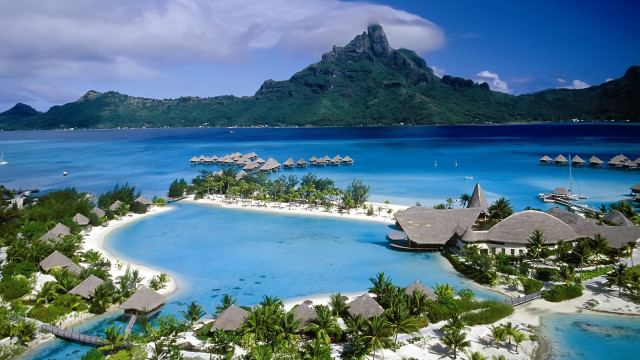 Resort lagoon mountain blue sky free wallpaper - medium preview image
