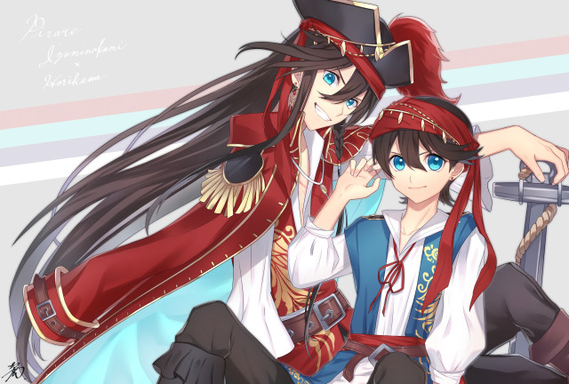 Anime couple bench sword pirate free wallpaper - medium preview image