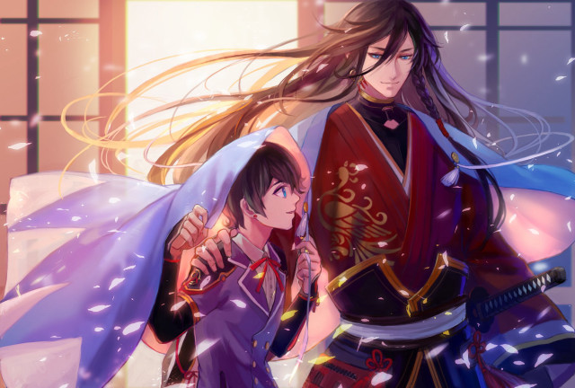 Anime couple window snow falling free wallpaper - medium preview image