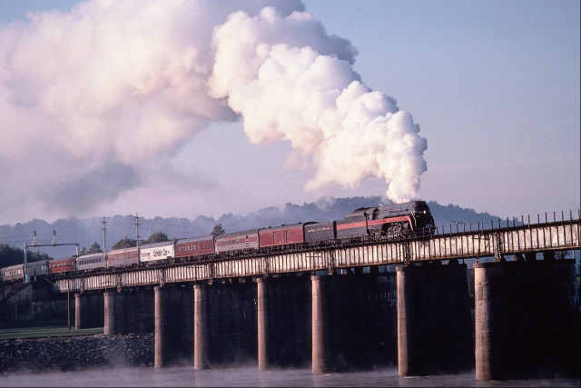 Train bridge smoke steam traveling free wallpaper - medium preview image
