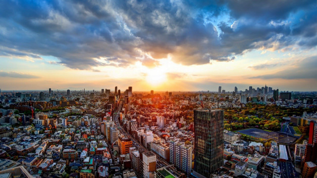 Cityscape sunset clouds sky background free wallpaper - medium preview image
