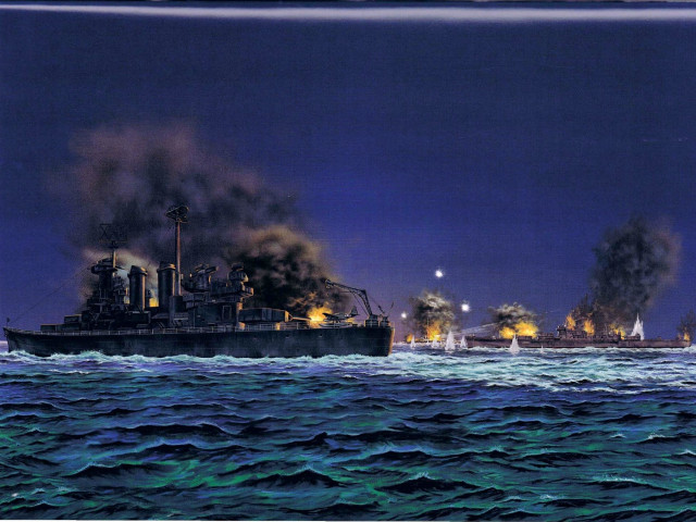 Battleship ocean smoke billowing painting free wallpaper - medium preview image