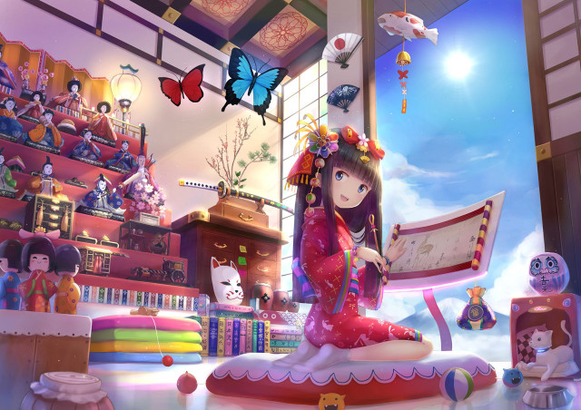 Girl bed toys bookcase butterfly free wallpaper - medium preview image