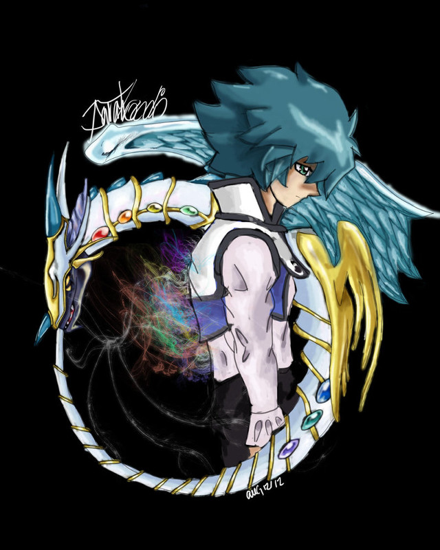 Blue haired winged character black free wallpaper - medium preview image