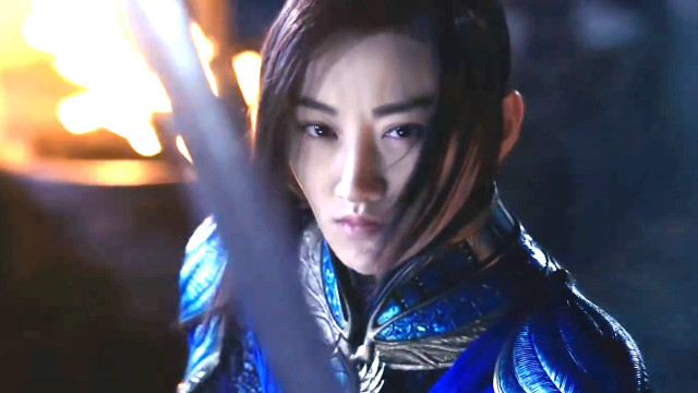 Woman blue outfit sword fire free wallpaper - medium preview image