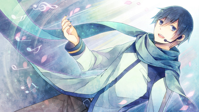 Blue haired kaito singing with free wallpaper - medium preview image