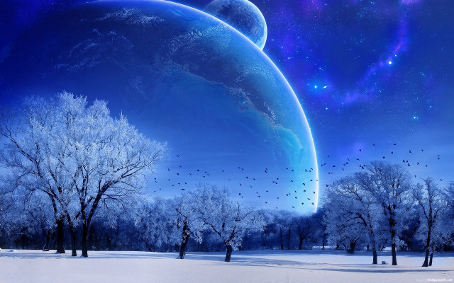 Blue planet stars birds snow #6 free wallpaper - medium preview image