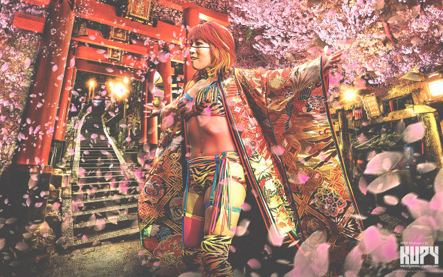 Woman kimono red building staircase free wallpaper - medium preview image