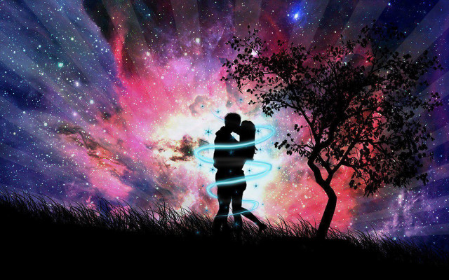 Couple kissing tree field colorful #8 free wallpaper - medium preview image
