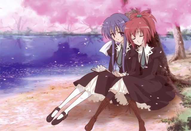 Anime girls tree branch snow free wallpaper - medium preview image