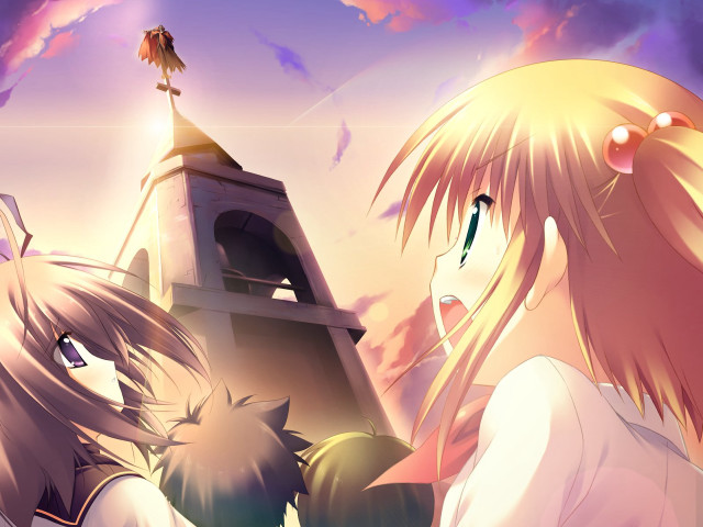 Anime girls tower cat friends free wallpaper - medium preview image
