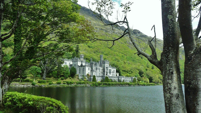 Castle hillside lake forest neo free wallpaper - medium preview image