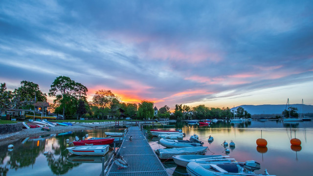Dock boats sunset clouds sky free wallpaper - medium preview image