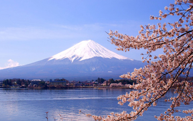 Mountain snow peak water boat free wallpaper - medium preview image